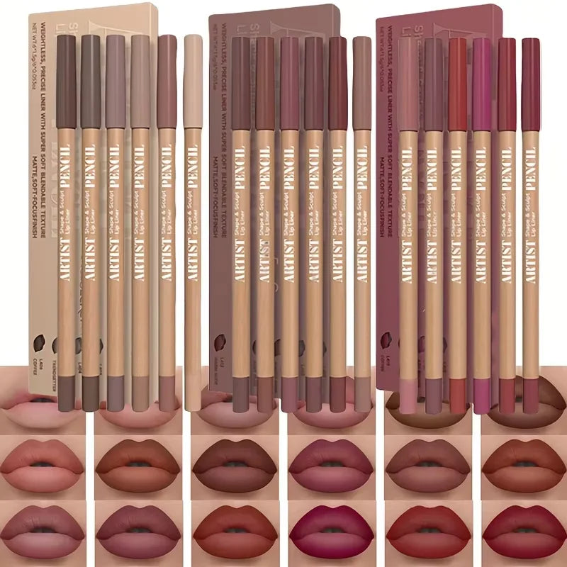 6pcs Velvet Matte Lip Liner Pencils Set Long-Lasting Non-Drying Perfect for Lining Filling Lips Versatile for All Skin Types