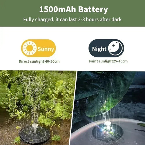 3.5W Fountain Light 7 Colors LED Solar Fountain Light Rotating Fountain with 6 Nozzle Water Pump Outdoor Bird Bath Garden Decor