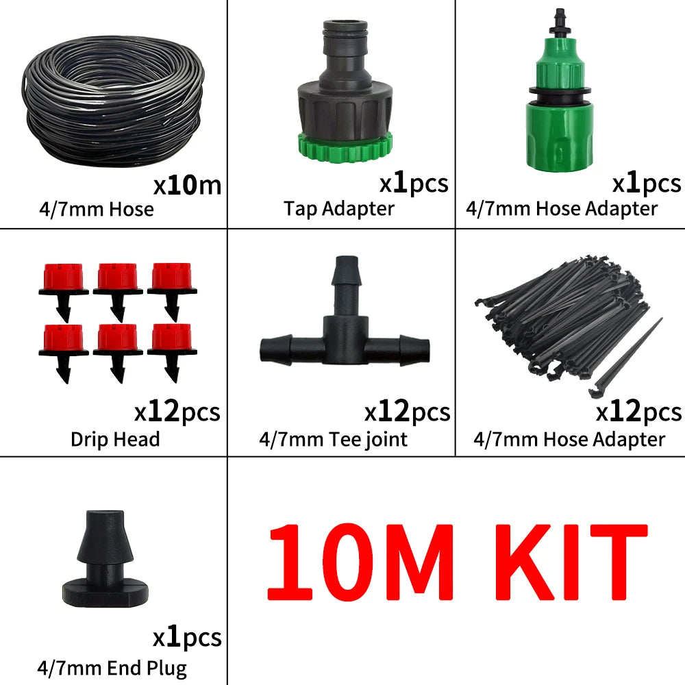 Micro Drip Irrigation System Portable 20M Automatic Watering with Adjustable Drippers Misting Watering Kits Garden Hose
