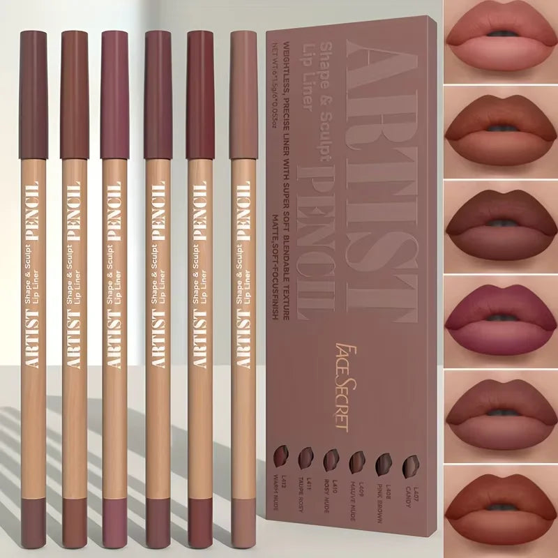 6pcs Velvet Matte Lip Liner Pencils Set Long-Lasting Non-Drying Perfect for Lining Filling Lips Versatile for All Skin Types