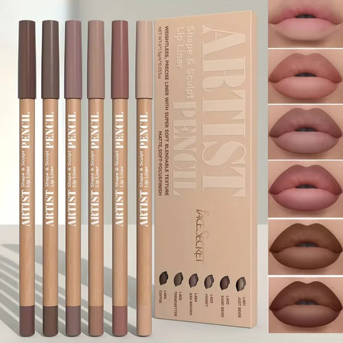 6pcs Velvet Matte Lip Liner Pencils Set Long-Lasting Non-Drying Perfect for Lining Filling Lips Versatile for All Skin Types