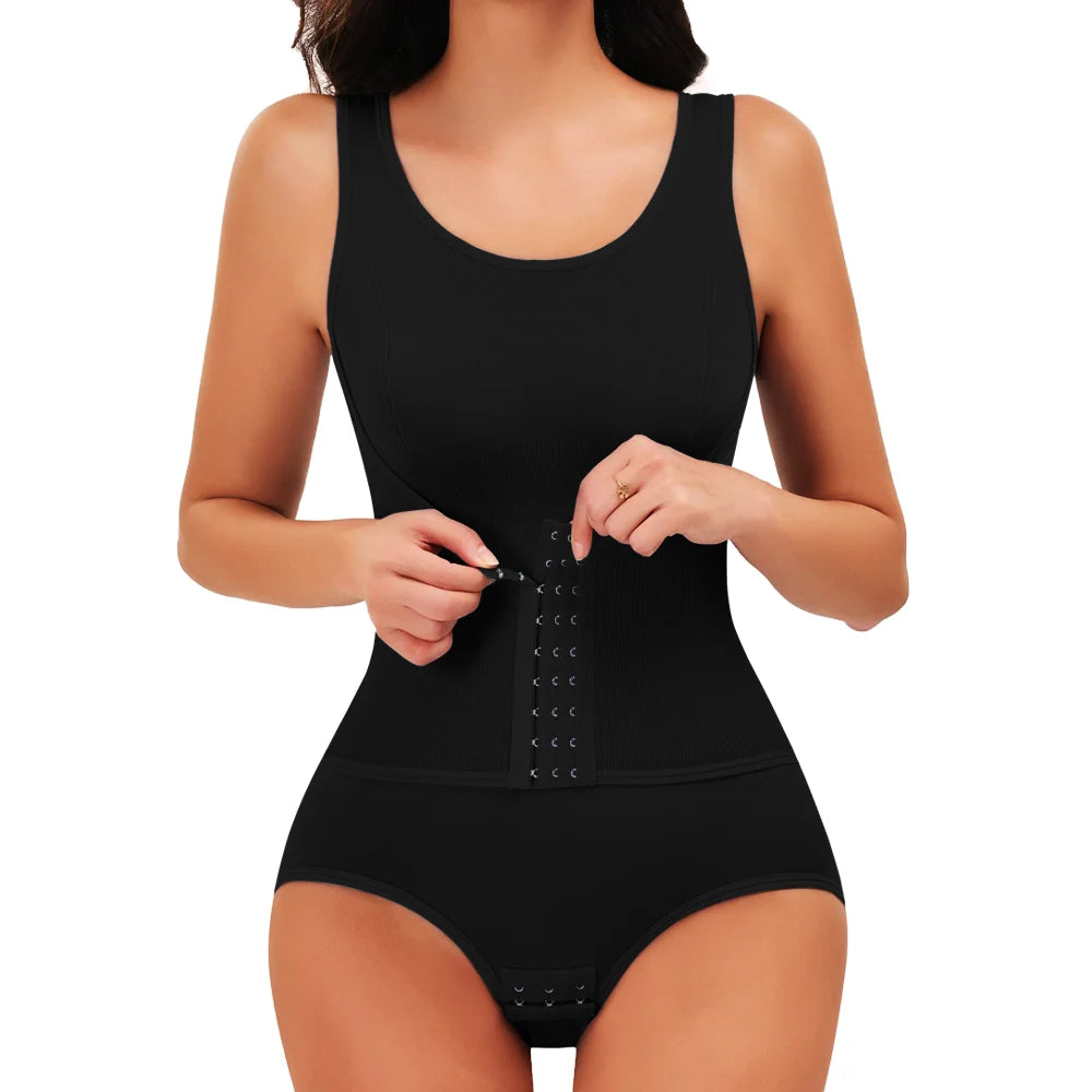 Women Bodysuit Shapewear with Zipper Belt Tummy Control Fajas Body Shaper Snap Crotch Waist Trainer Slimming Cincher Corset Tops