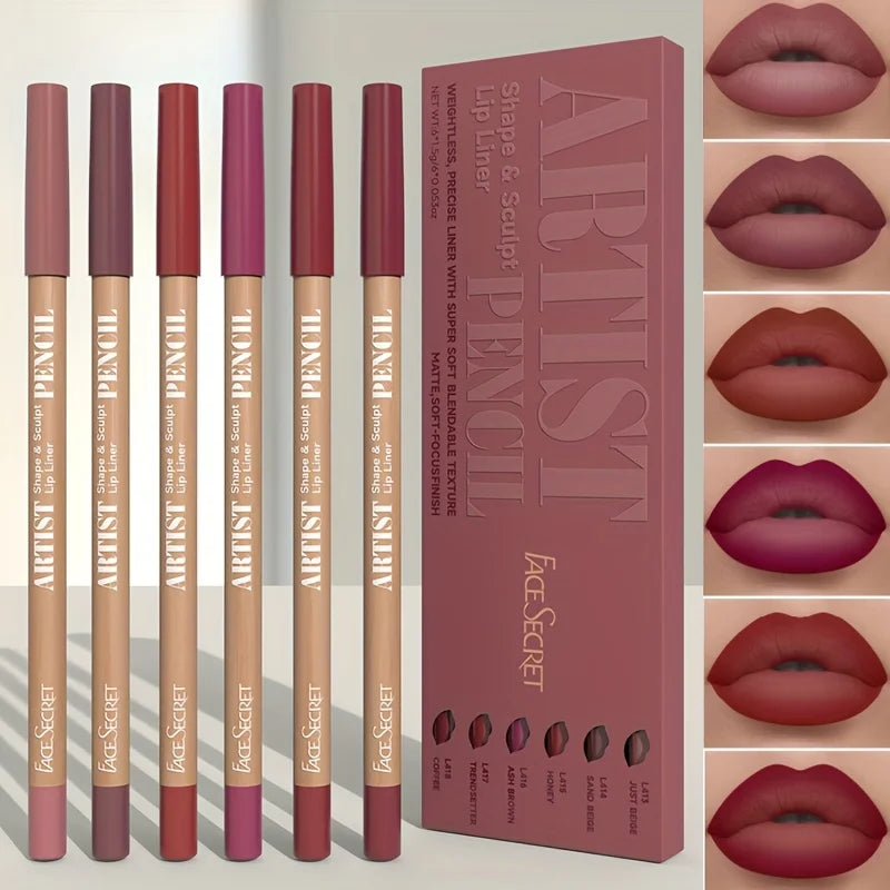 6pcs Velvet Matte Lip Liner Pencils Set Long-Lasting Non-Drying Perfect for Lining Filling Lips Versatile for All Skin Types