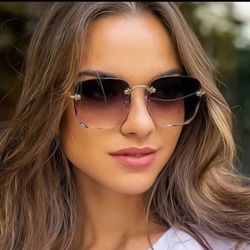 3PCS Square Rimless Sunglasses Women Luxury Brand Designer Summer Red Glasses Fashion Sun glasses For Men UV400 Shades Oculos
