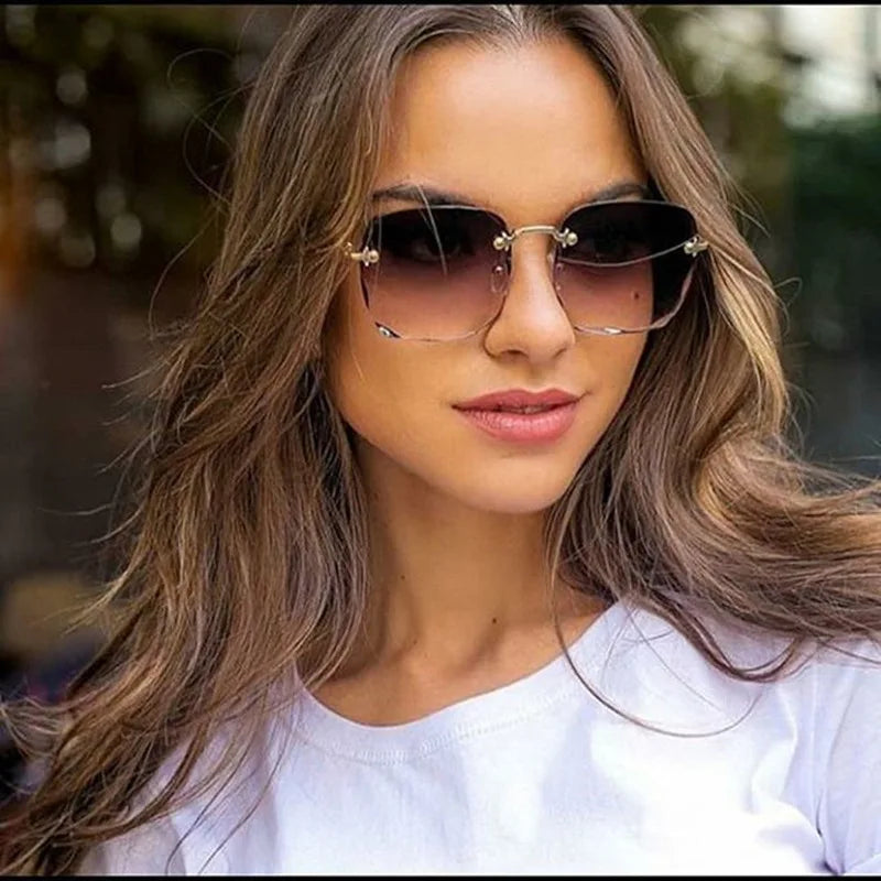 3PCS Square Rimless Sunglasses Women Luxury Brand Designer Summer Red Glasses Fashion Sun glasses For Men UV400 Shades Oculos