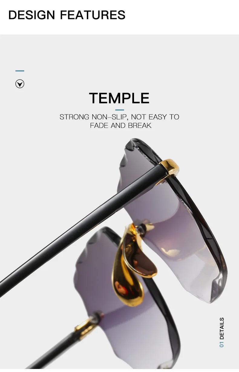 3PCS Square Rimless Sunglasses Women Luxury Brand Designer Summer Red Glasses Fashion Sun glasses For Men UV400 Shades Oculos