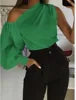 GX20910 Fashion Solid Color Asymmetric One Long Sleeve Blouse Irregular Ladies Top Casual Unique Shirts Women