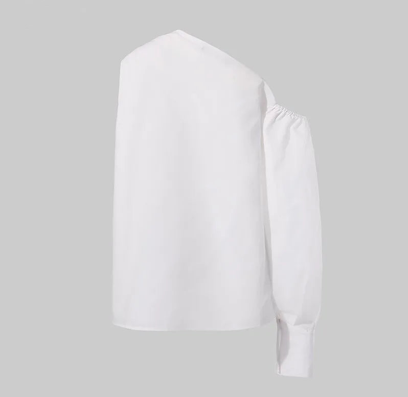 GX20910 Fashion Solid Color Asymmetric One Long Sleeve Blouse Irregular Ladies Top Casual Unique Shirts Women