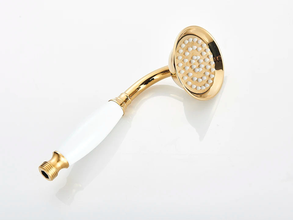 Gold Shower Faucet Bath Shower Mixer Tap 8' Rainfall Gold Shower Head Bath Shower Set W/ Hand Shower Bathtub Faucet Wall Mounted