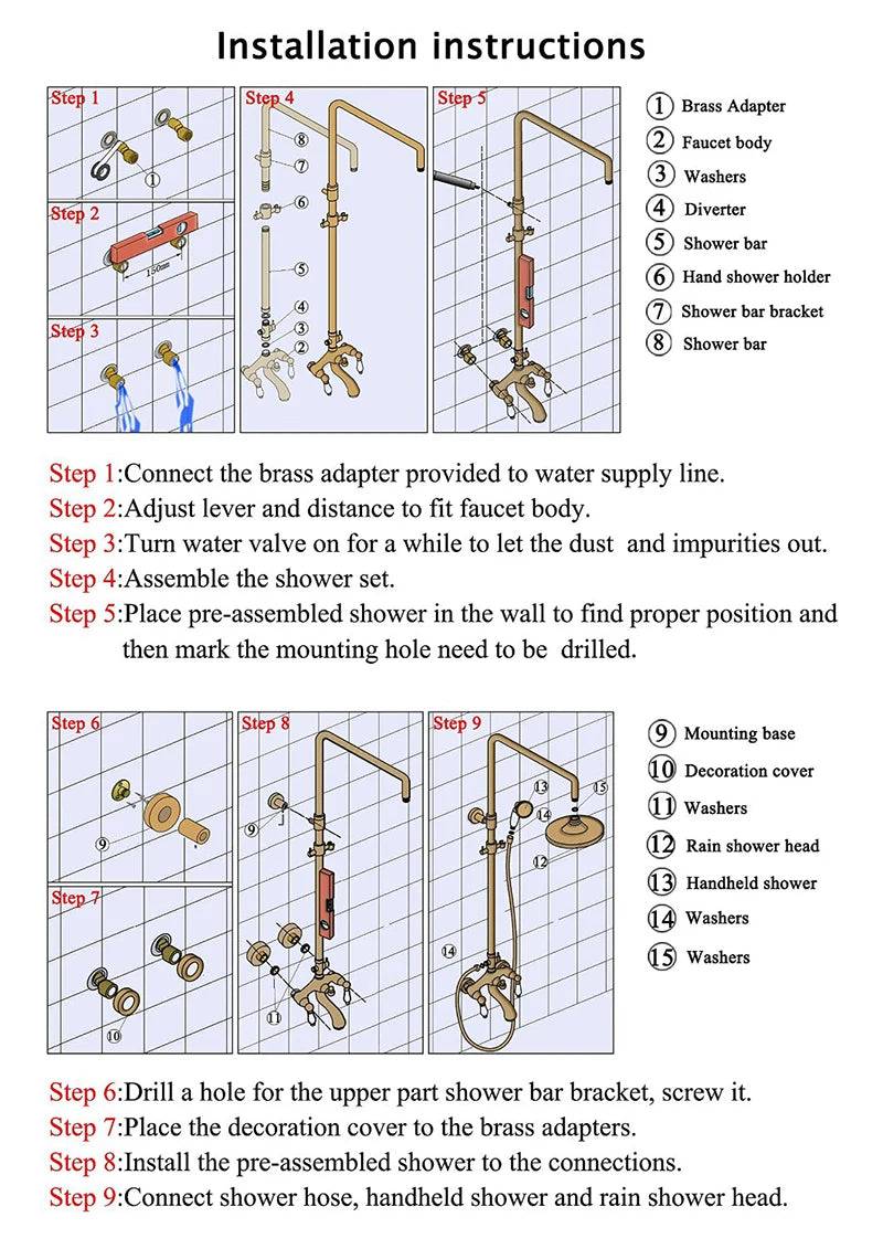Gold Shower Faucet Bath Shower Mixer Tap 8' Rainfall Gold Shower Head Bath Shower Set W/ Hand Shower Bathtub Faucet Wall Mounted