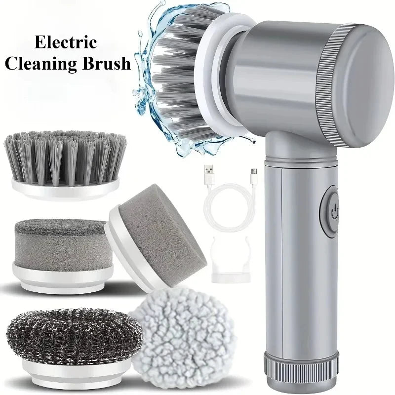 Electric Spin Scrubber-Cordless Cleaning Brush Power Scrubber with 5 Replaceable Brush Heads