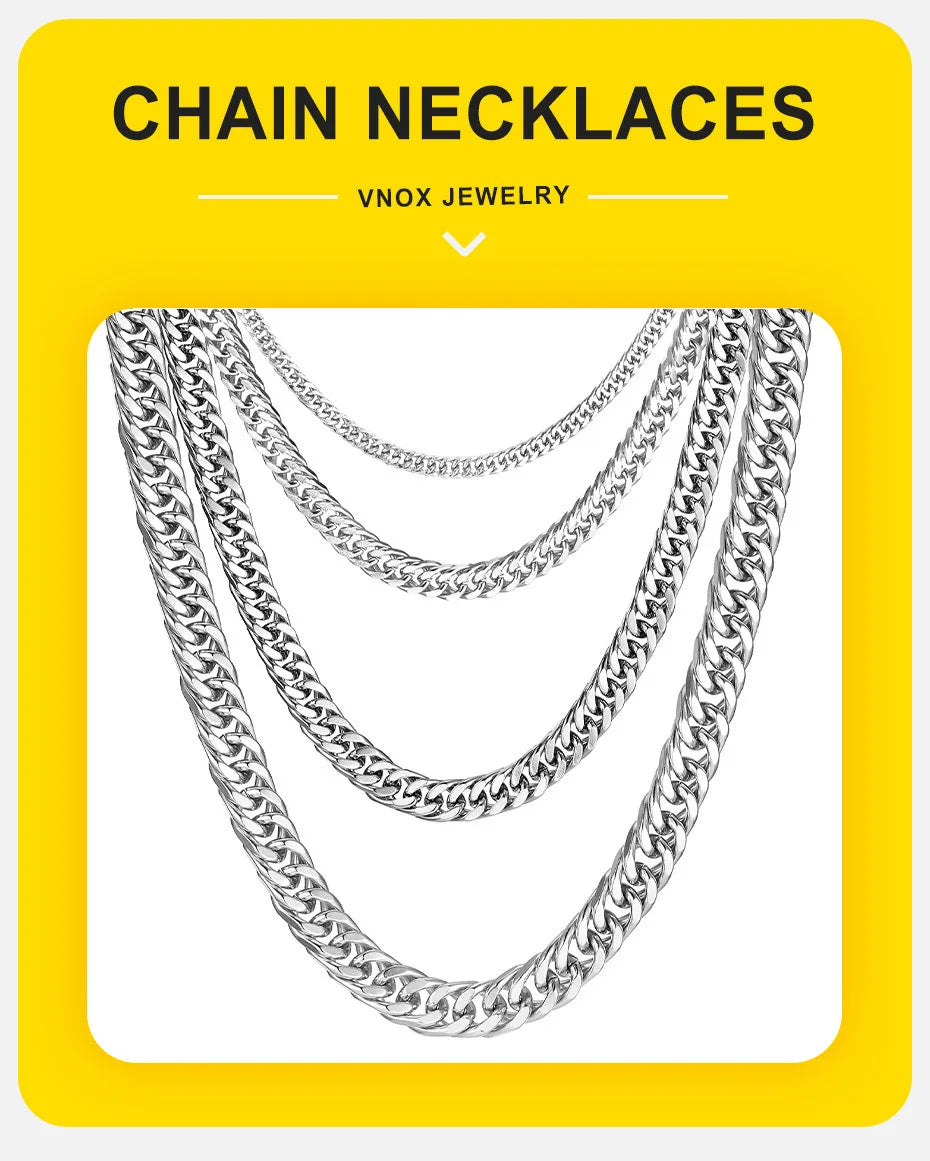 Vnox 3/5/7/9mm Thick Cuban Chain Necklaces for Men Women,Simple Miami Curb Links Collar,Waterproof Stainless Steel Unisex Chain