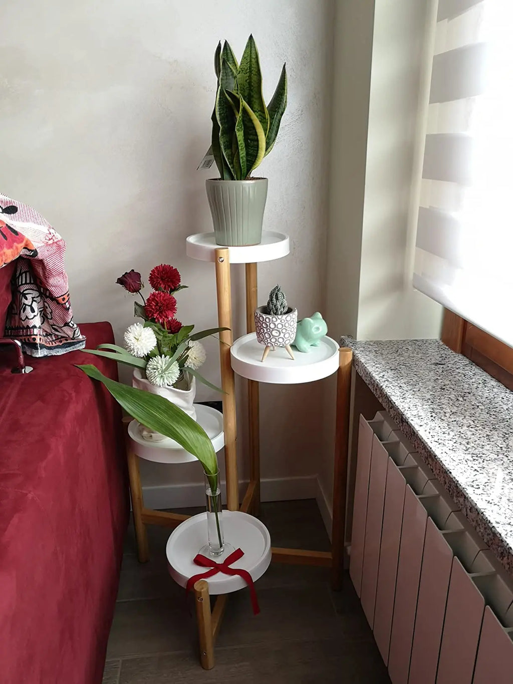 4 Tier Plant Display Shelf Stand Bamboo Plant Pot Holder Tall Flower Stand Rack