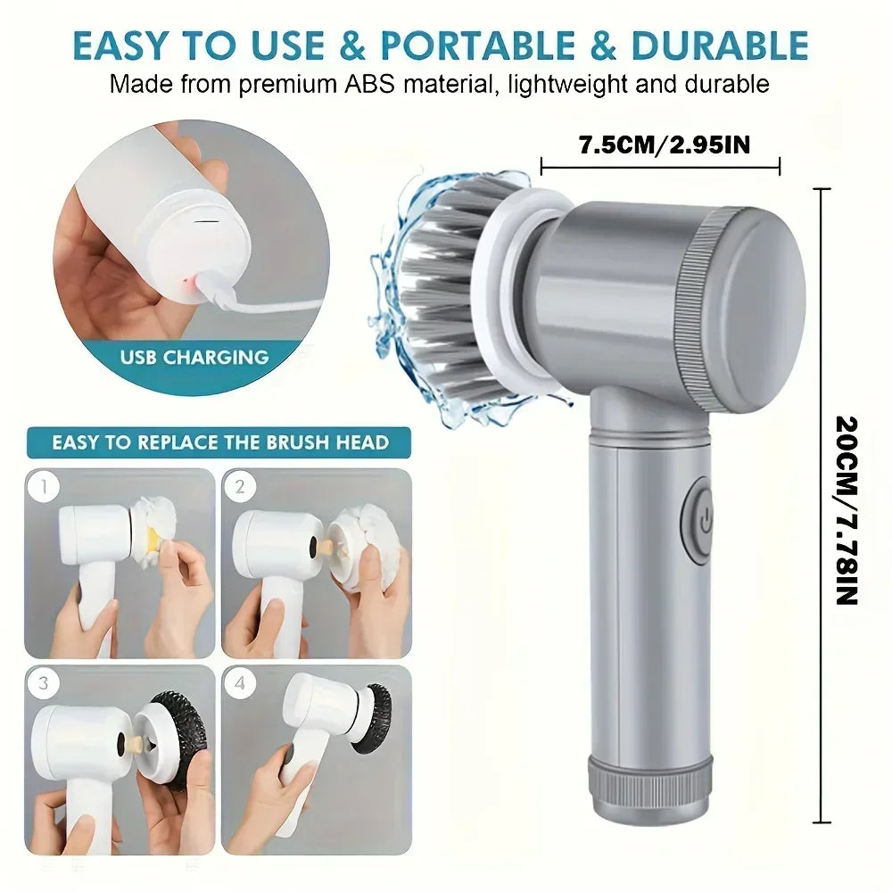 Electric Spin Scrubber-Cordless Cleaning Brush Power Scrubber with 5 Replaceable Brush Heads