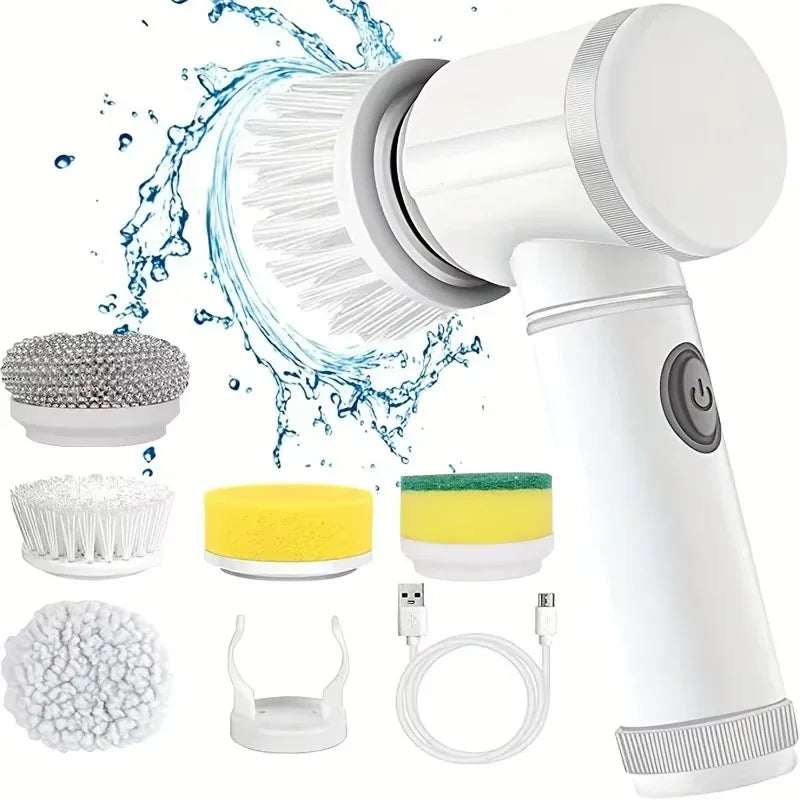 Electric Spin Scrubber-Cordless Cleaning Brush Power Scrubber with 5 Replaceable Brush Heads
