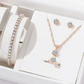 5Pcs Elegant Crystal Jewelry Set Zirconia Ring, Necklace, Bracelet, And Earrings
