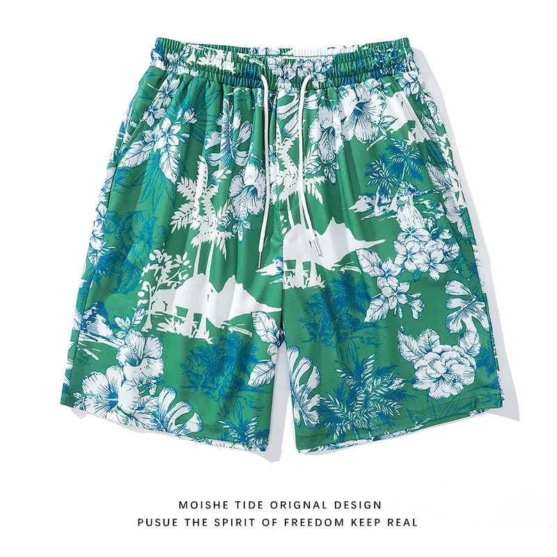 High Quality 3D Hawaiian Style Floral Print Casual Beach Shorts for Men and Women, Sports and Fitness Five Quarter Pants