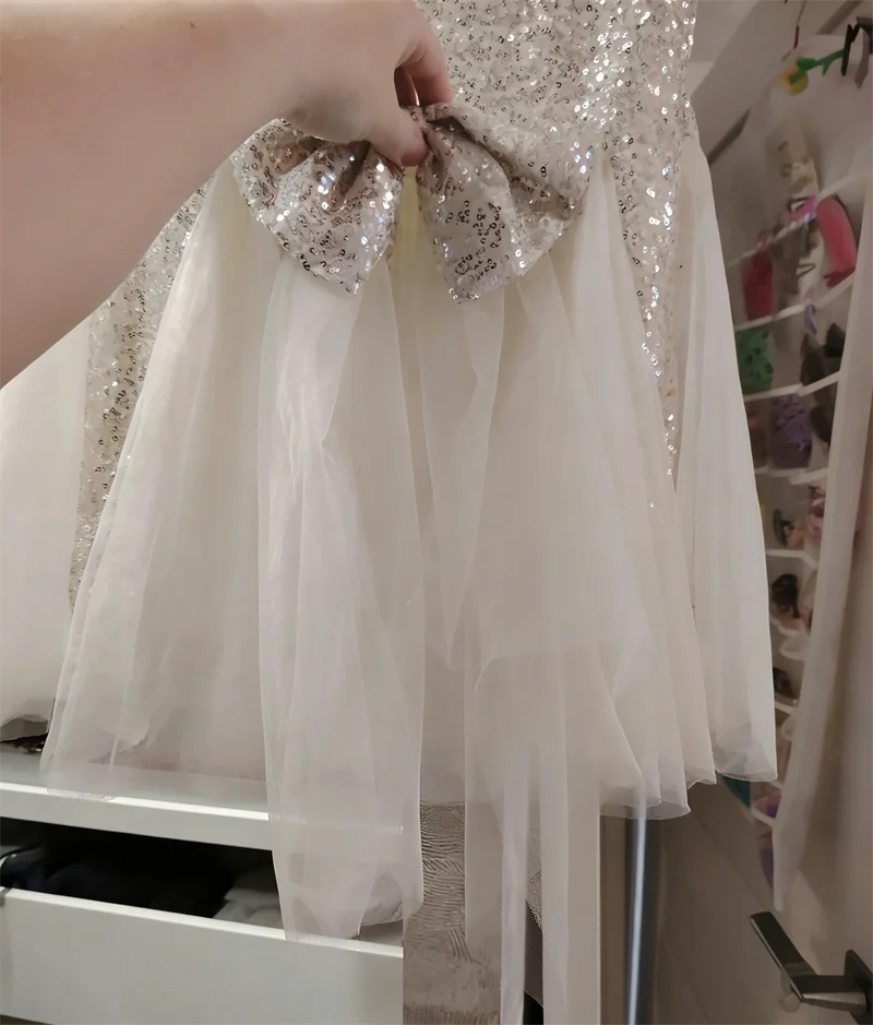 Summer Girls Tulle Dress Princess Sequined Puff Mesh Gown