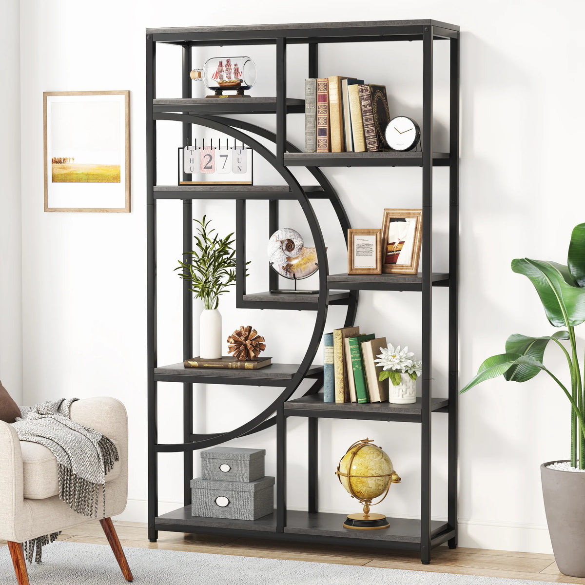 Tribesigns Bookshelf, Industrial 5 Tier Etagere Bookcase, Freestanding Tall Bookshelves Display Shelf Storage Organizer