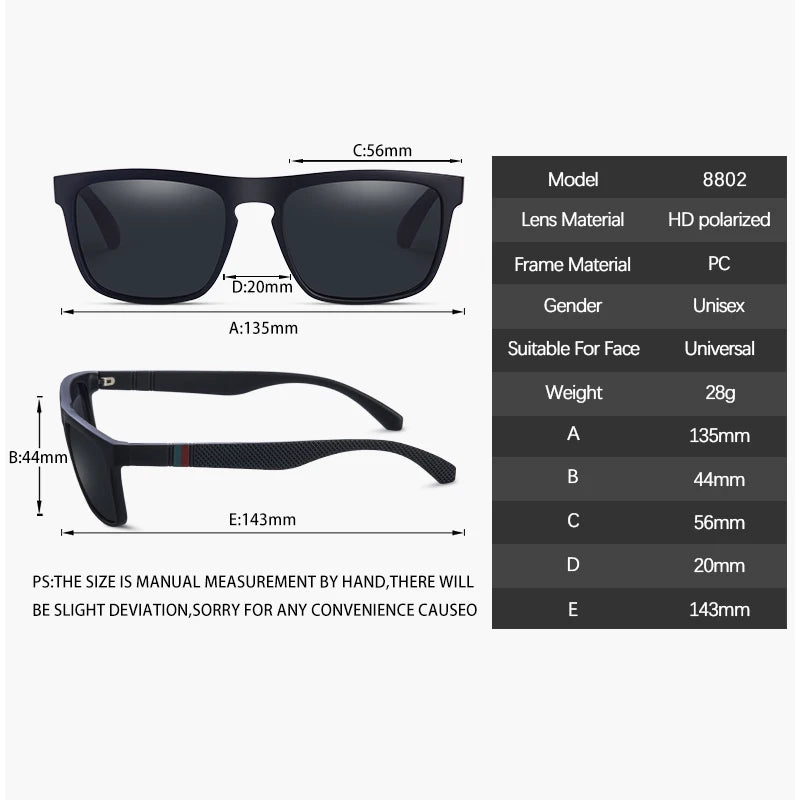 Fashion Square Vintage Polarized Sunglasses Men Women Retro Driving Fishing  Sun Glasses