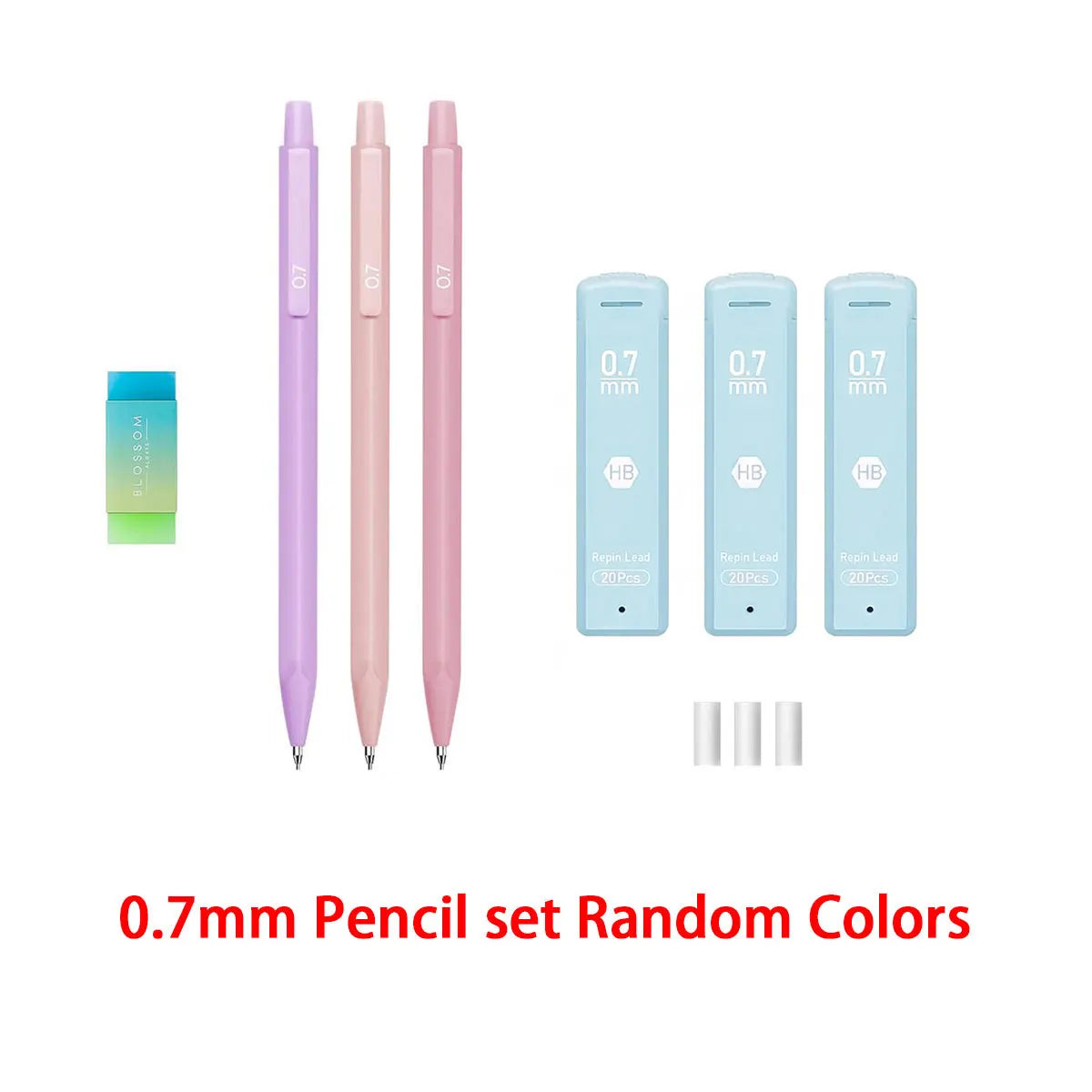 Cute Mechanical Pencil Set 6 Pastel Mechanical Pencils 0.5 0.7mm 120 HB Leads 3 Erasers