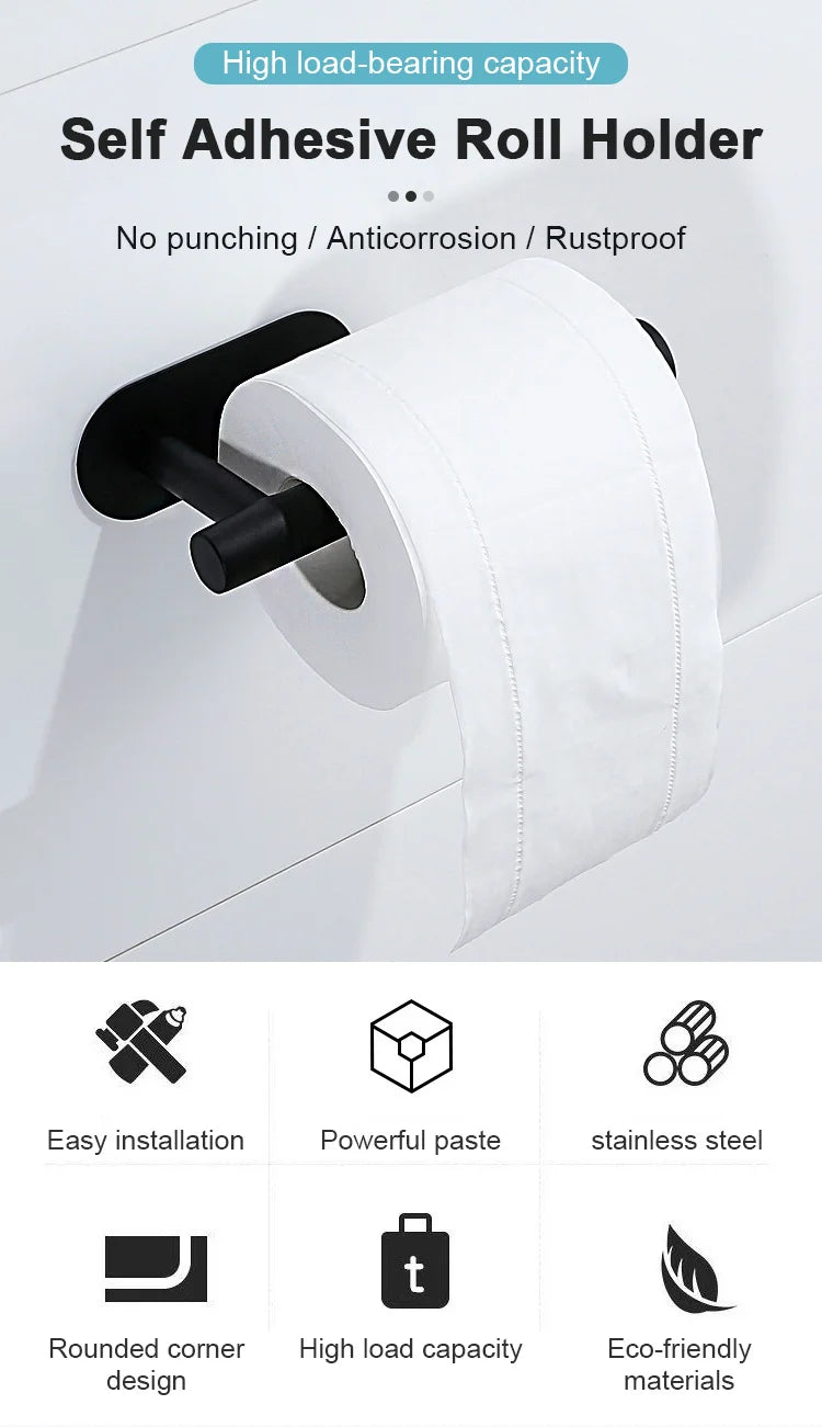 Stainless Steel Toilet Paper Holder, No Drill Wall Mount Tissue Roll Holder for Bathroom, Self Adhesive, Rustproof
