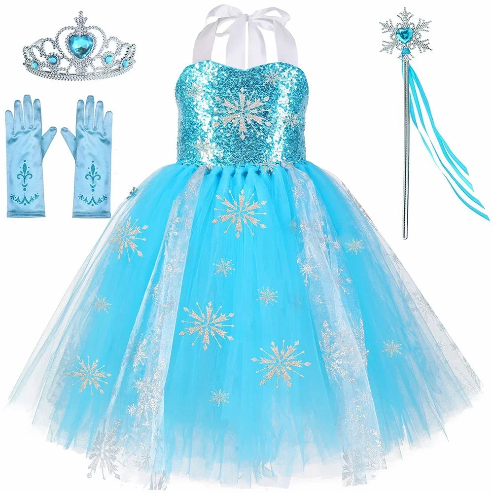 Elsa Costume for Girls Sky Blue Snow Queen Tutu Dress