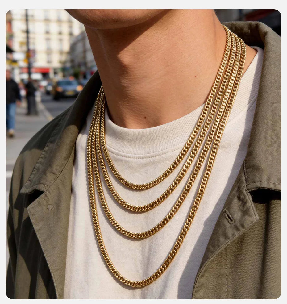 Vnox 3/5/7/9mm Thick Cuban Chain Necklaces for Men Women,Simple Miami Curb Links Collar,Waterproof Stainless Steel Unisex Chain