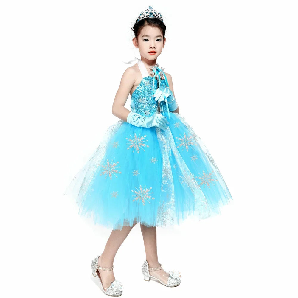 Elsa Costume for Girls Sky Blue Snow Queen Tutu Dress