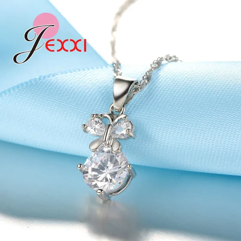 Elegant Women Jewelry Set For Wedding Accessory Pendant Necklaces Earring 925 Sterling Silver Jewelry Sets For Women