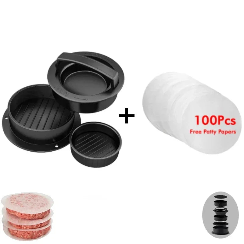 Hamburger Maker Press With 100 Patty Papers Round Non-Stick Meat Beef Grill Burger Press Patty Mold