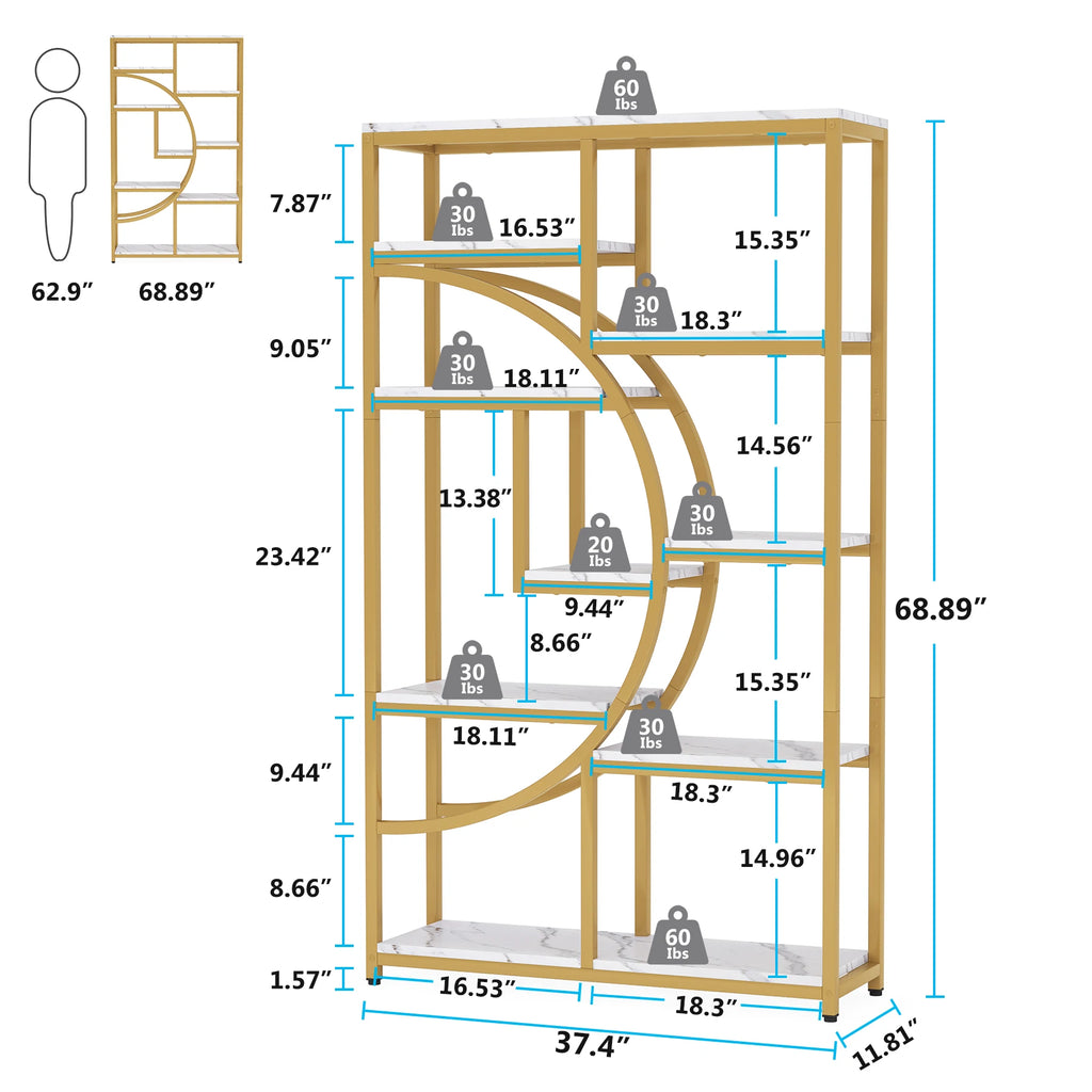 Tribesigns Bookshelf, Industrial 5 Tier Etagere Bookcase, Freestanding Tall Bookshelves Display Shelf Storage Organizer
