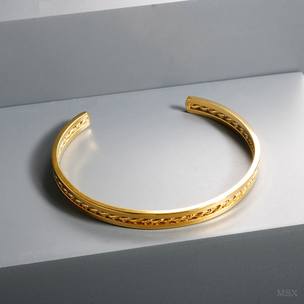 Beads Punk Gold Plated Thick Textured Open Bracelet Bangle for Women and Men