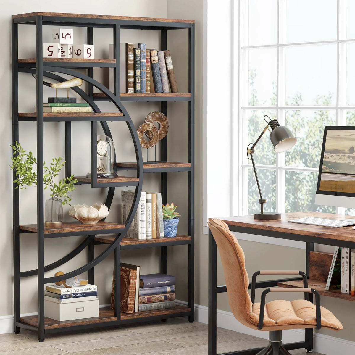 Tribesigns Bookshelf, Industrial 5 Tier Etagere Bookcase, Freestanding Tall Bookshelves Display Shelf Storage Organizer