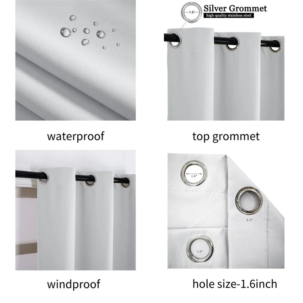 Custom Blackout Curtain Outdoor Waterproof Windproof Curtains Top Bottom Grommets Curtain for Balcony/Garden/Patio/Porch/Pool