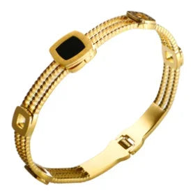 Beads Punk Gold Plated Thick Textured Open Bracelet Bangle for Women and Men
