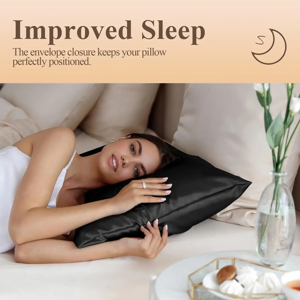 Silk Like Satin Pillowcase Standard Size, Black Smooth and Cooling Satin-Silk Pillow Cases for Hair and Skin