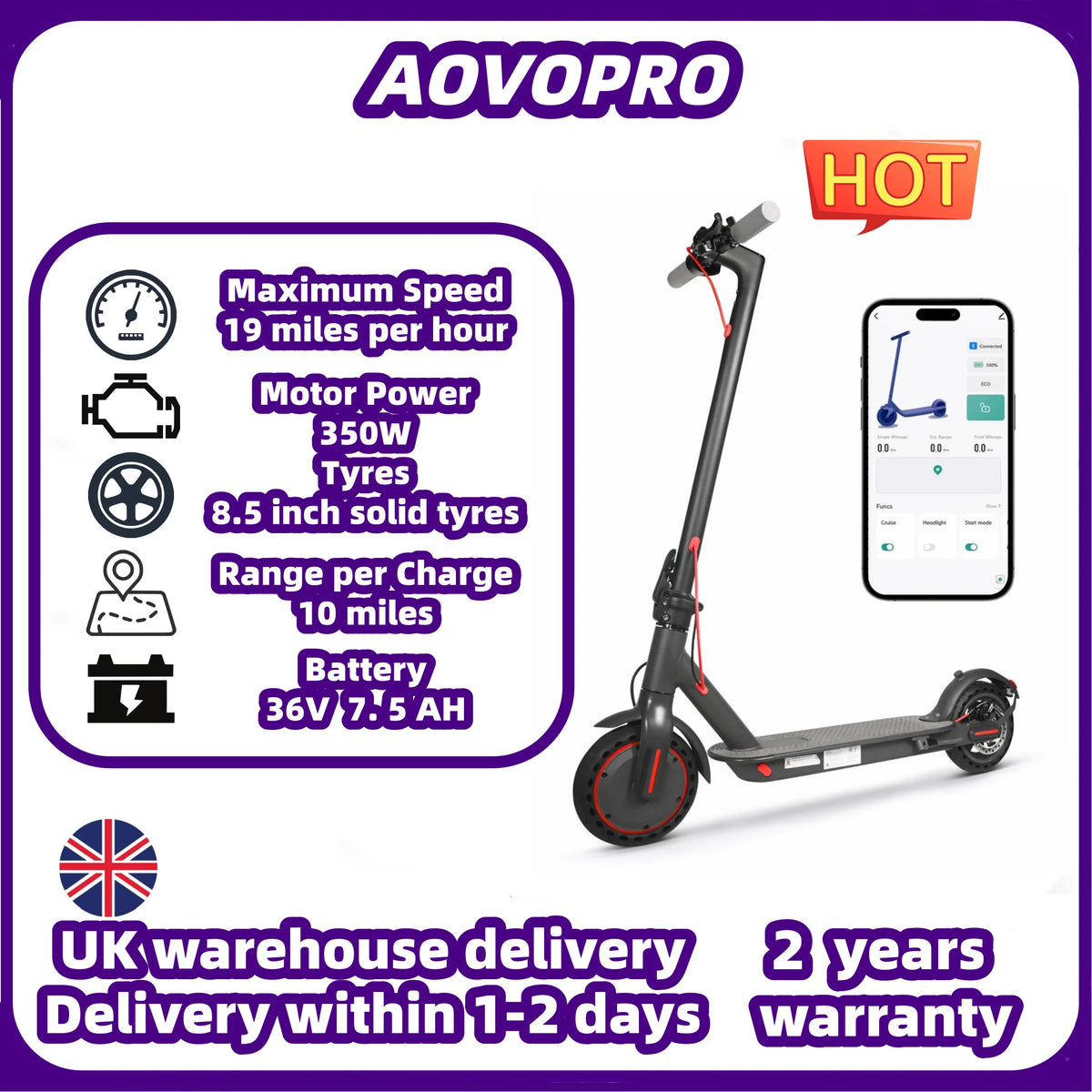 AOVOPRO Electric Scooter Smart Electric Scooter Maximum Speed: 19 miles per hour 350W Motor Range Per Charge-10 Miles
