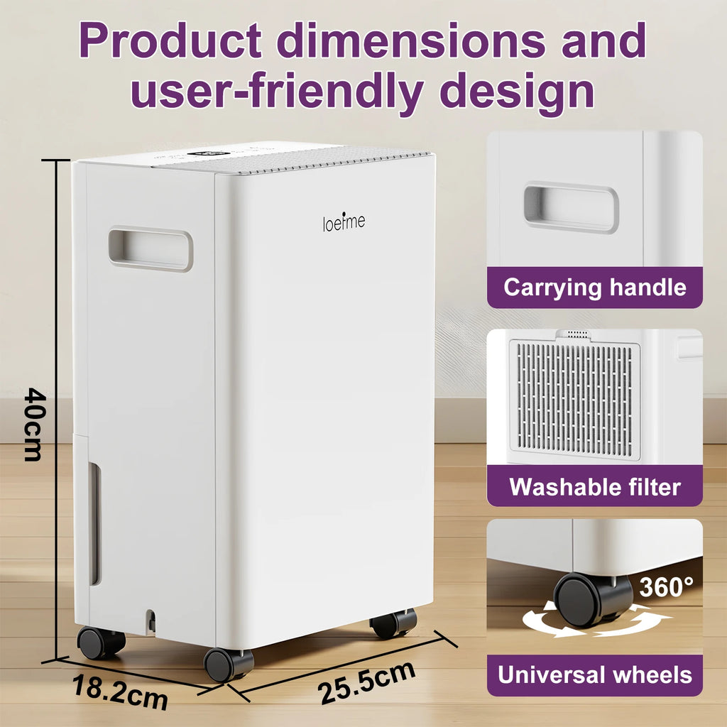 LOEFME 10L Dehumidifier with Auto Humidity Sensor, 24H Timer, 3 Modes for Home, Continuous Drainage Digital Display, Dryer Mode