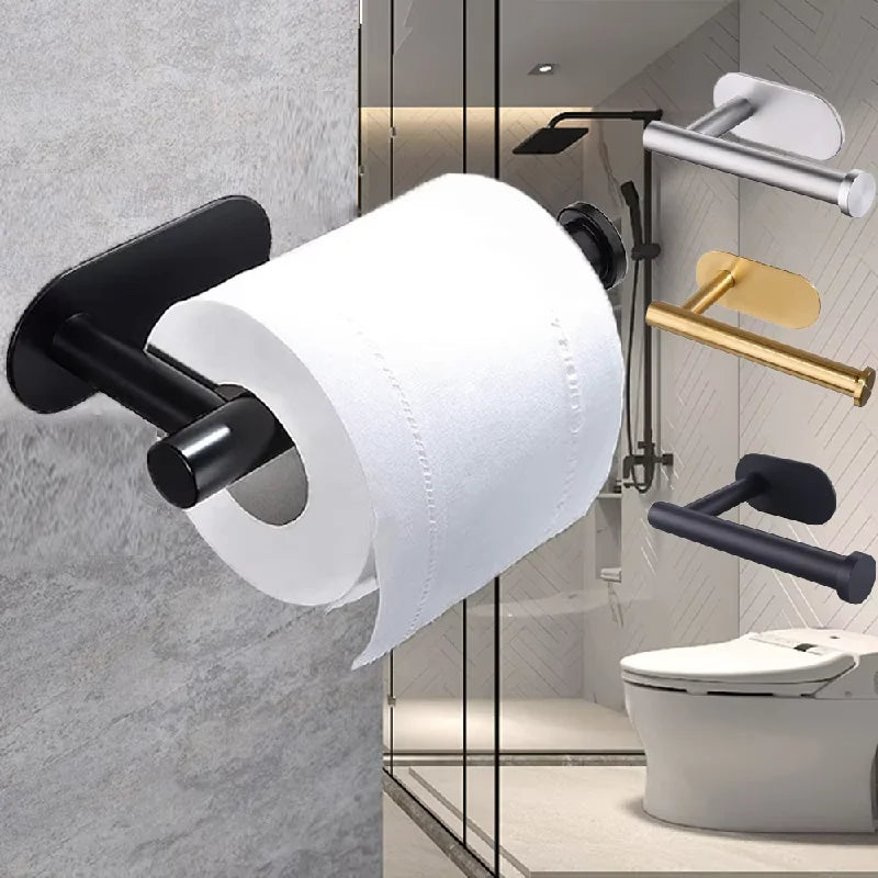 Stainless Steel Toilet Paper Holder, No Drill Wall Mount Tissue Roll Holder for Bathroom, Self Adhesive, Rustproof