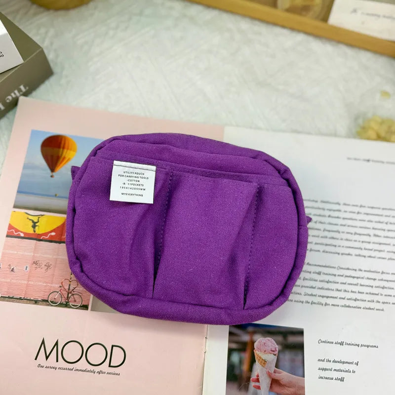 Canvas Pencil Pouch Large Capacity Solid Color