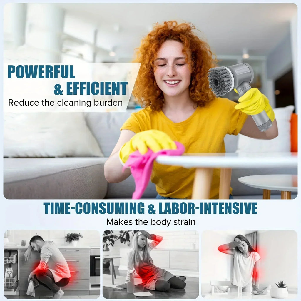 Electric Spin Scrubber-Cordless Cleaning Brush Power Scrubber with 5 Replaceable Brush Heads