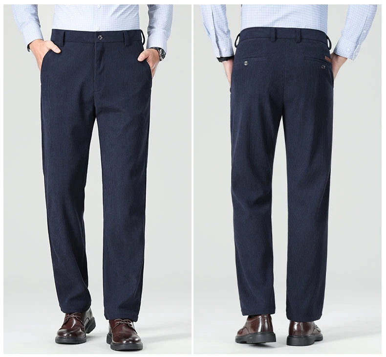 New Mens Corduroy Pants Classic Business Casual Pants Straight Leg Regular Fit Dress Pants Commuting Suit Pants