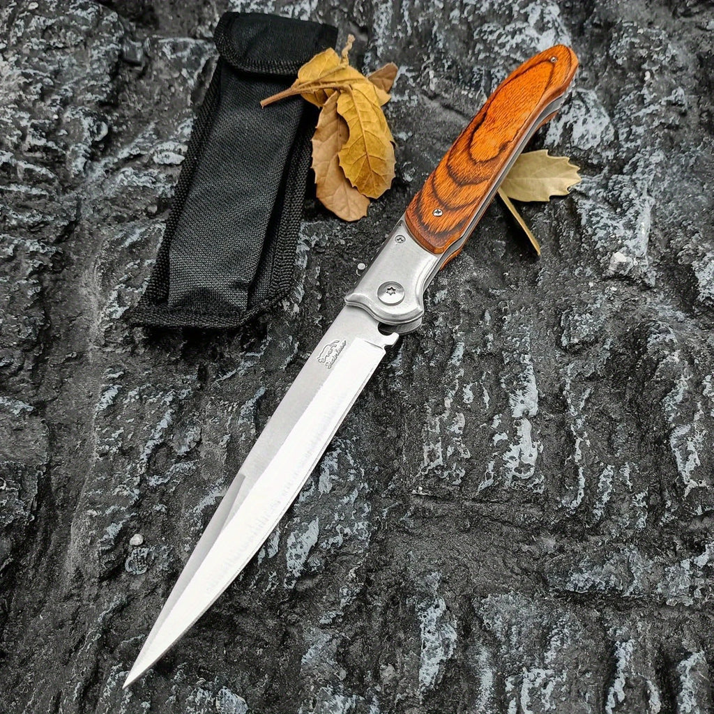 12" Large Folding Pocket Knife, Stainless Steel Blade and Wooden Handle Folding Knife for Outdoor, Camping, and Hunting