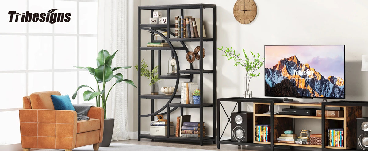 Tribesigns Bookshelf, Industrial 5 Tier Etagere Bookcase, Freestanding Tall Bookshelves Display Shelf Storage Organizer