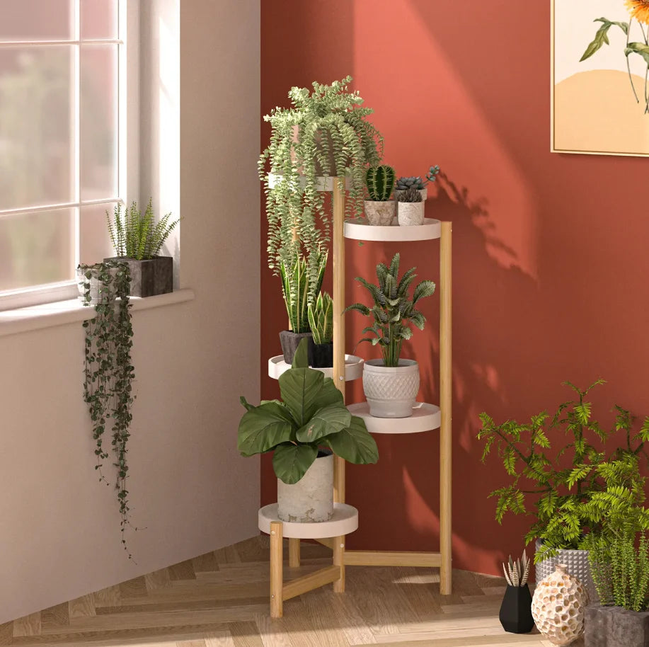 4 Tier Plant Display Shelf Stand Bamboo Plant Pot Holder Tall Flower Stand Rack
