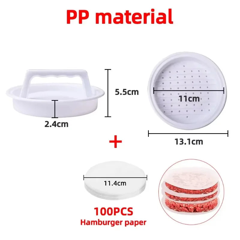 Hamburger Maker Press With 100 Patty Papers Round Non-Stick Meat Beef Grill Burger Press Patty Mold