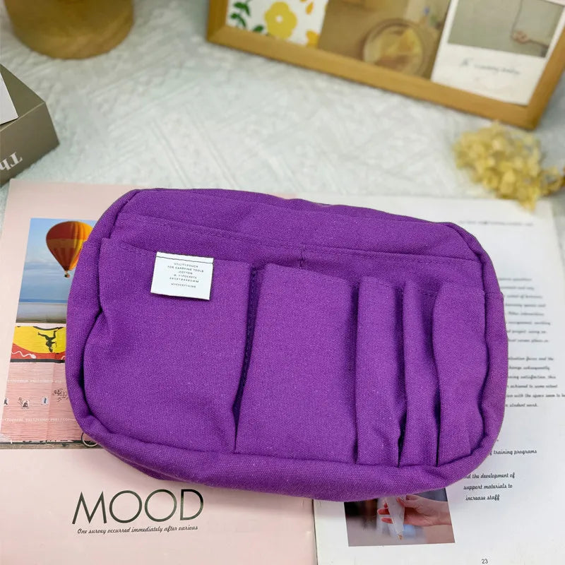 Canvas Pencil Pouch Large Capacity Solid Color