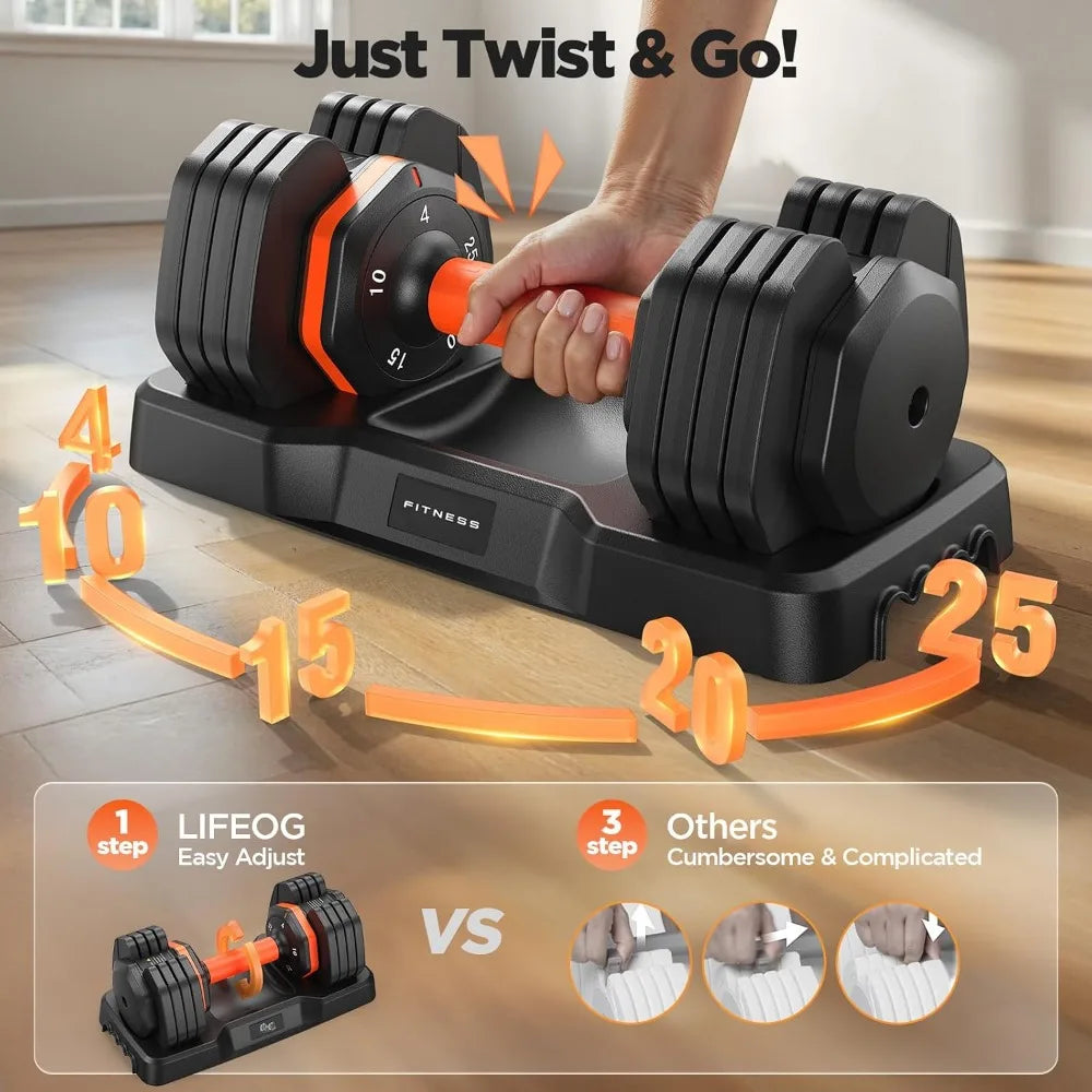 Adjustable Dumbbell Set of 2, 5-in-1/10-in-1 Weights Dumbbell Set with Storage Box, 25lbs/55lbs,