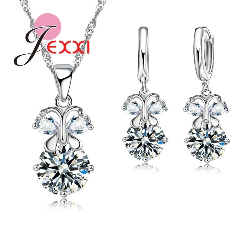 Elegant Women Jewelry Set For Wedding Accessory Pendant Necklaces Earring 925 Sterling Silver Jewelry Sets For Women